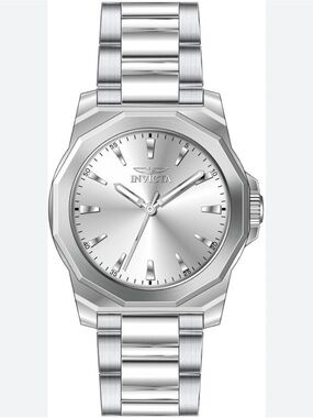 Mens Invicta Silver Octagonal-Bezel Stainless Steel Watch